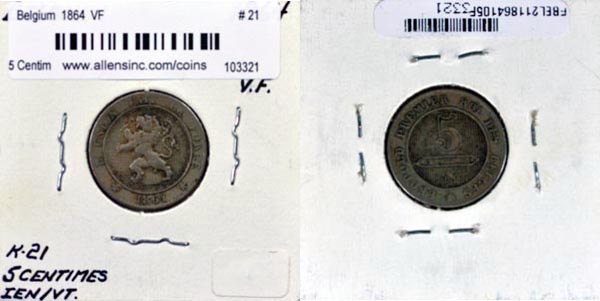 Belgium, 1864 5 Centimes, Cat# 21 MAIN