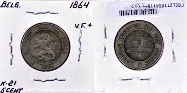 Belgium, 1864 5 Centimes, Cat# 21 MAIN