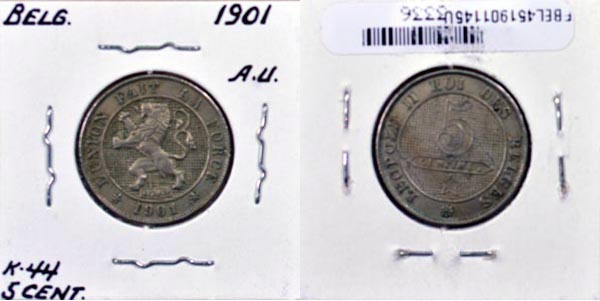 Belgium, 1901 5 Centimes, Cat# 44 MAIN