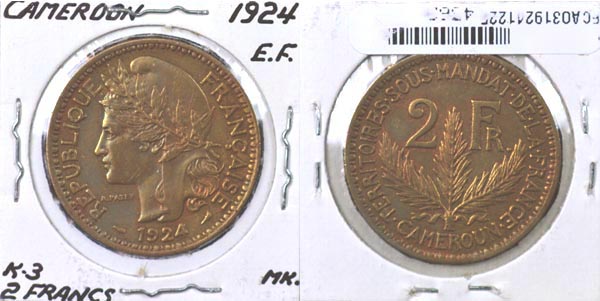 Cameroon, 1924 (a) 2 Francs, Cat# 3 MAIN
