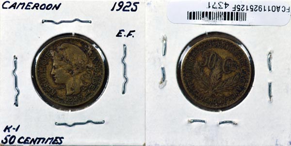 Cameroon, 1925 (a) 50 Centimes, Cat# 1 MAIN