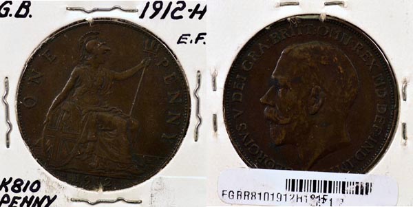 Great Britain, 1912 H 1 Penny, Cat# 810 MAIN