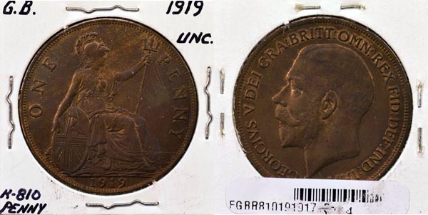Great Britain, 1919 1 Penny, Cat# 810 MAIN