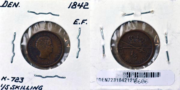 Denmark, 1842 (o)FF 1/5 Rigsbankskilling, Cat# 723 MAIN