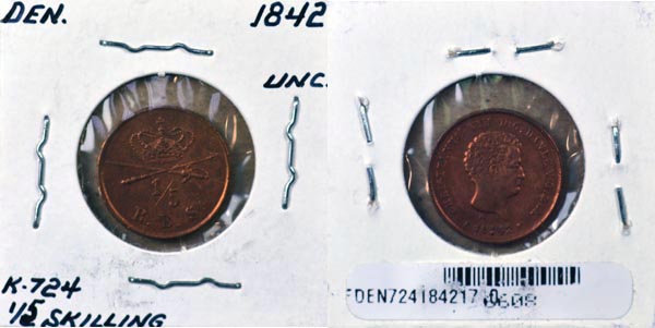 Denmark, 1842 1/5 Rigsbankskilling, Cat# 724 MAIN