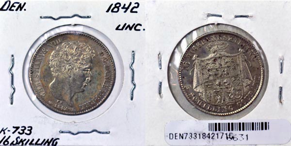 Denmark, 1842 (c)FK/VS 16 Rigsbankskilling, Cat# 733 MAIN
