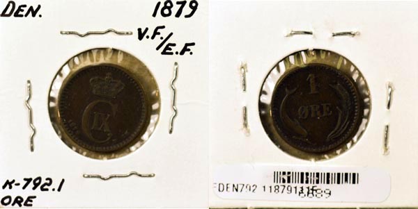 Denmark, 1879 (h)CS 1 Ore, Cat# 792.1 MAIN
