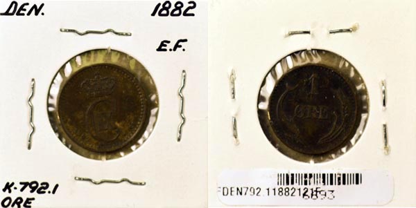 Denmark, 1882 (h)CS 1 Ore, Cat# 792.1 MAIN