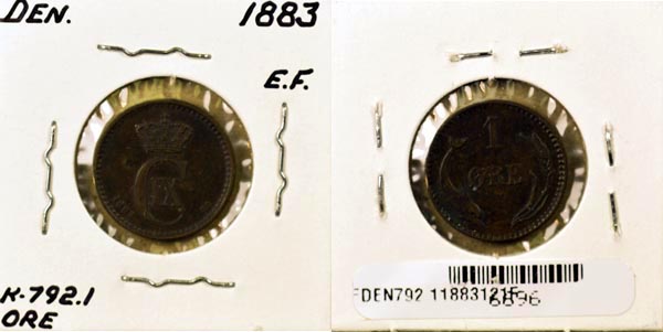 Denmark, 1883 (h)CS 1 Ore, Cat# 792.1 MAIN