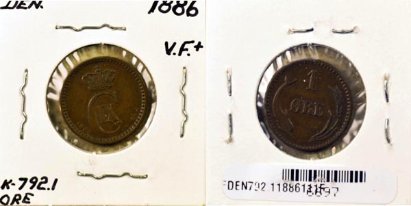 Denmark, 1886 (h)CS 1 Ore, Cat# 792.1 MAIN
