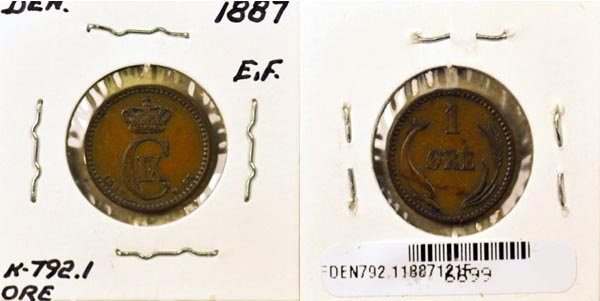 Denmark, 1887 (h)CS 1 Ore, Cat# 792.1 MAIN