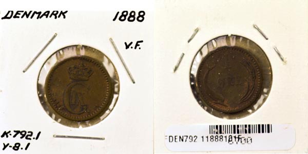 Denmark, 1888 (h)CS 1 Ore, Cat# 792.1 MAIN