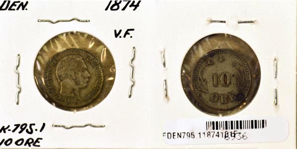 Denmark, 1874 (h)CS 10 Ore, Cat# 795.1 MAIN
