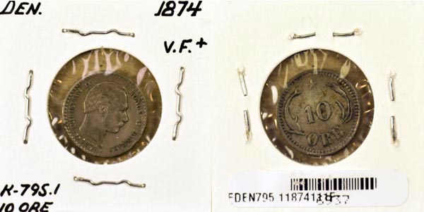 Denmark, 1874 (h)CS 10 Ore, Cat# 795.1 MAIN