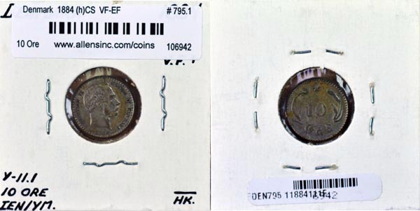 Denmark, 1884 (h)CS 10 Ore, Cat# 795.1 MAIN