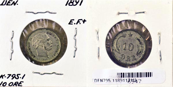 Denmark, 1891 (h)CS 10 Ore, Cat# 795.1 MAIN