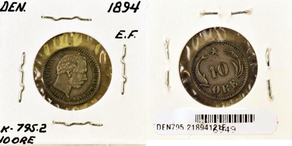 Denmark, 1894 (h)VBP 10 Ore, Cat# 795.2 MAIN