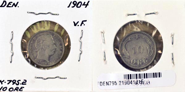 Denmark, 1904 (h)VBP 10 Ore, Cat# 795.2 MAIN