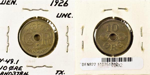 Denmark, 1926 (h)HCN,GJ 10 Ore, Cat# 822.1 MAIN
