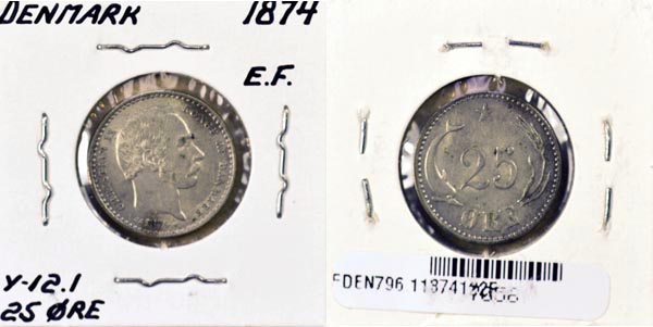 Denmark, 1874 (h)CS 25 Ore, Cat# 796.1 MAIN