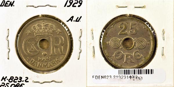 Denmark, 1929 (h)N,GJ 25 Ore, Cat# 823.2 MAIN