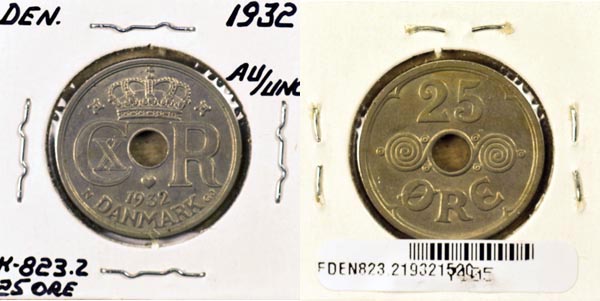 Denmark, 1932 (h)N,GJ 25 Ore, Cat# 823.2 MAIN