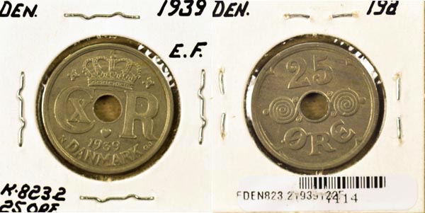 Denmark, 1939 (h)N,GJ 25 Ore, Cat# 823.2 MAIN