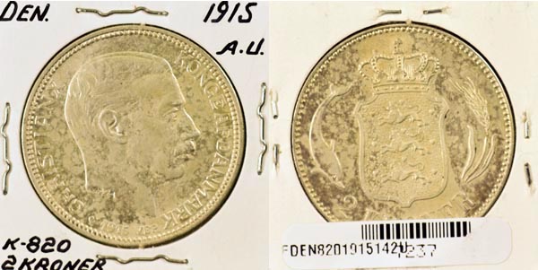 Denmark, 1915 (h)VBP,AH 2 Kroner, Cat# 820 MAIN
