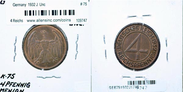 Germany, 1932 J 4 Reichspfennig, Cat# 75 MAIN