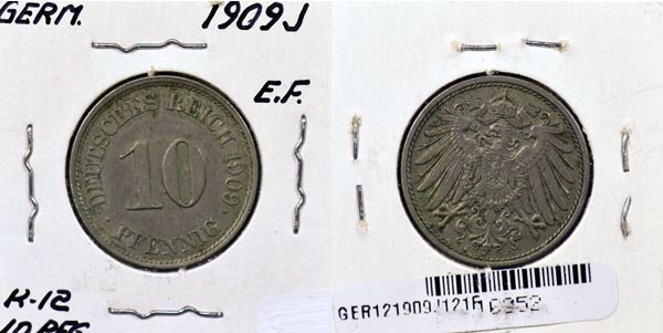 Germany, 1909 J 10 Pfennig, Cat# 12 MAIN