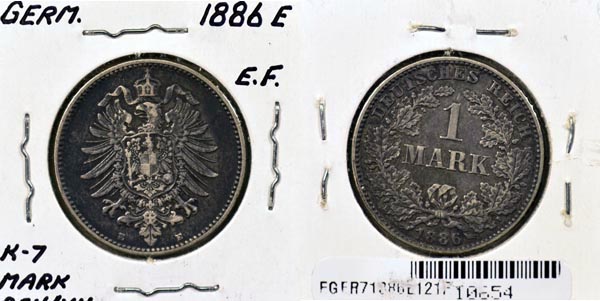 Germany, 1886 E 1 Mark, Cat# 7 MAIN