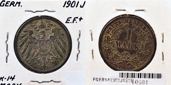 Germany, 1901 J 1 Mark, Cat# 14 MAIN