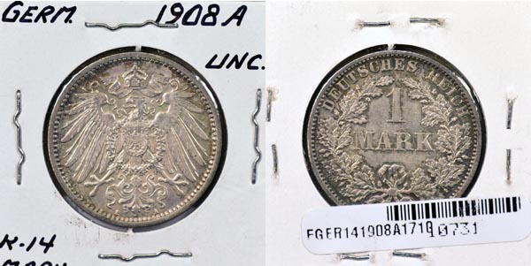 Germany, 1908 A 1 Mark, Cat# 14 MAIN