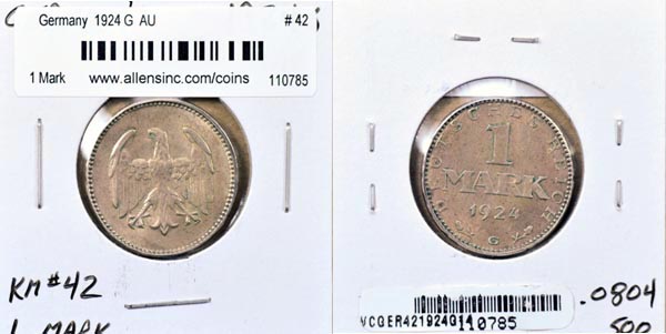 Germany, 1924 G 1 Mark, Cat# 42 MAIN