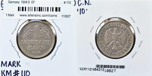 Germany, 1954 D 1 Mark, Cat# 110 MAIN