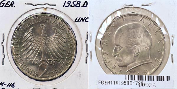 Germany, 1958 D 2 Mark, Cat# 116 MAIN