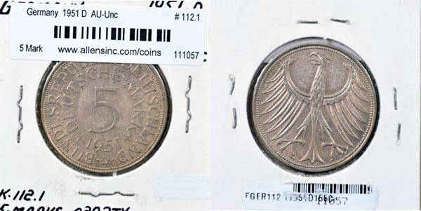 Germany, 1951 D 5 Mark, Cat# 112.1 MAIN