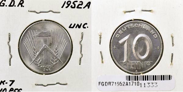 German Democratic Republic, 1952 A 10 Pfennig, Cat# 7 MAIN