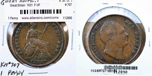 Great Britain, 1831 1 Penny, Cat# 707 MAIN
