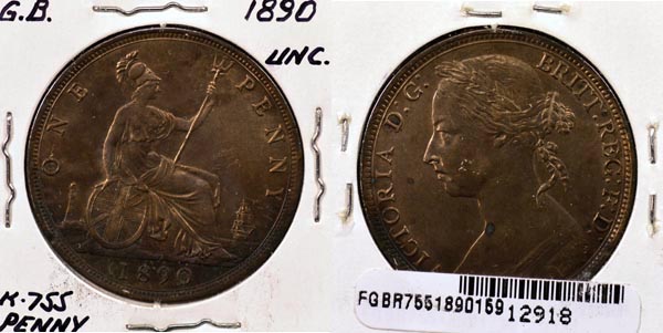 Great Britain, 1890 1 Penny, Cat# 755 MAIN