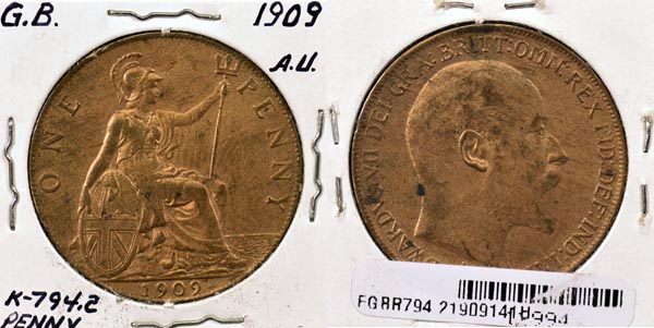 Great Britain, 1909 1 Penny, Cat# 794.2 MAIN