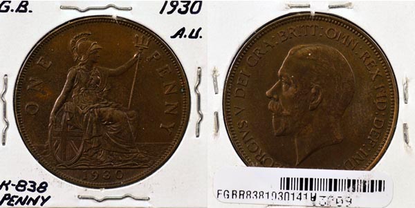 Great Britain, 1930 1 Penny, Cat# 838 MAIN