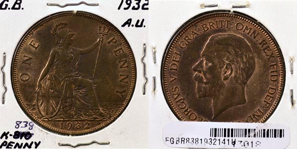 Great Britain, 1932 1 Penny, Cat# 838 MAIN