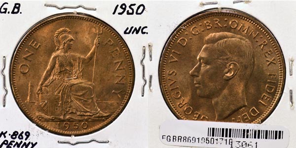Great Britain, 1950 1 Penny, Cat# 869 MAIN