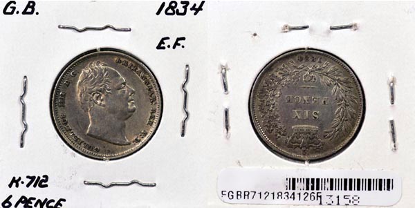 Great Britain, 1834 6 Pence, Cat# 712 MAIN