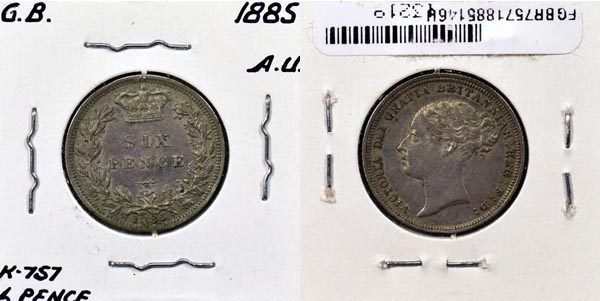Great Britain, 1885 6 Pence, Cat# 757 MAIN
