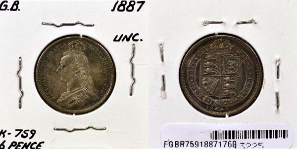 Great Britain, 1887 6 Pence, Cat# 759 MAIN