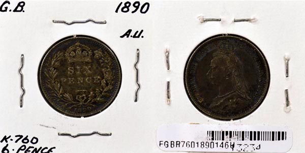 Great Britain, 1890 6 Pence, Cat# 760 MAIN