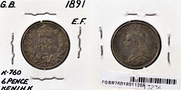 Great Britain, 1891 6 Pence, Cat# 760 MAIN
