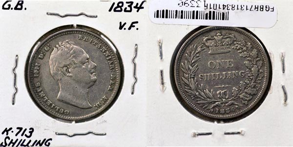 Great Britain, 1834 1 Shilling, Cat# 713 MAIN